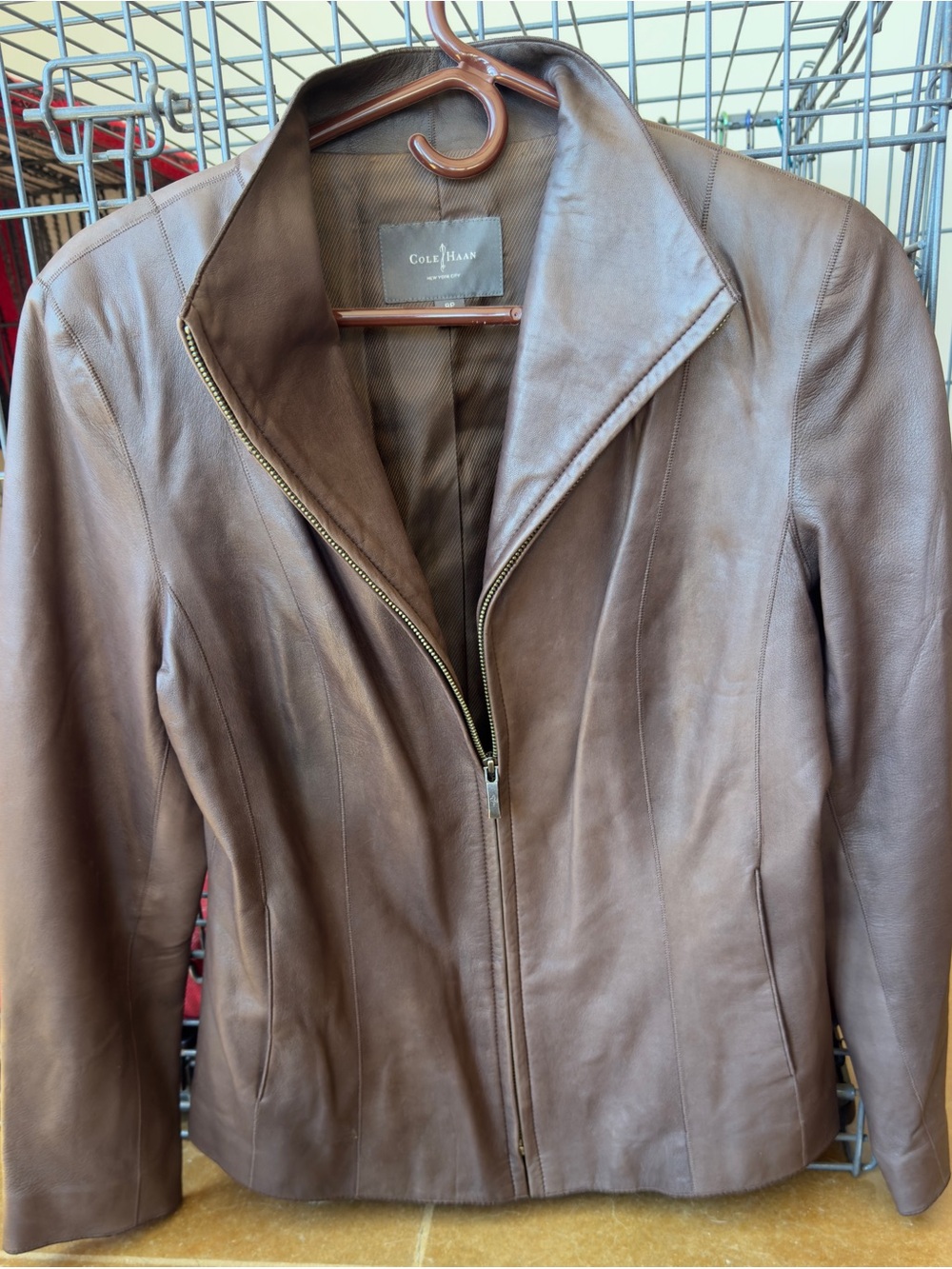 Cole Haan Brown Leather Zip-Front Women's Jacket
